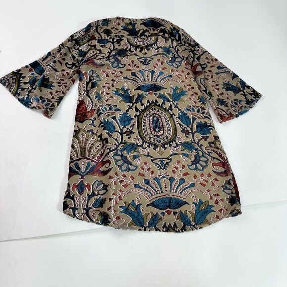 Feathers by Tolani Dress Womens Medium Velvet Burnout Tunc Anthro Boho Floral - Picture 5 of 9